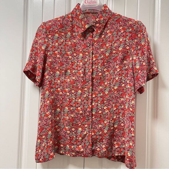 Vintage Floral Button-Up Blouse Red - Picture 4 of 10